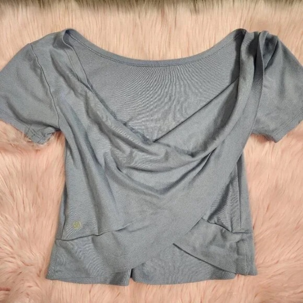 Draped Light Blue Short Sleeve Women's Top